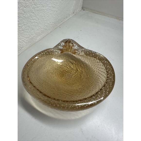 MURANO Bullicante Shell by Flavio Poli Vintage Art Glass Bubble Dish Ashtray - Picture 3 of 16